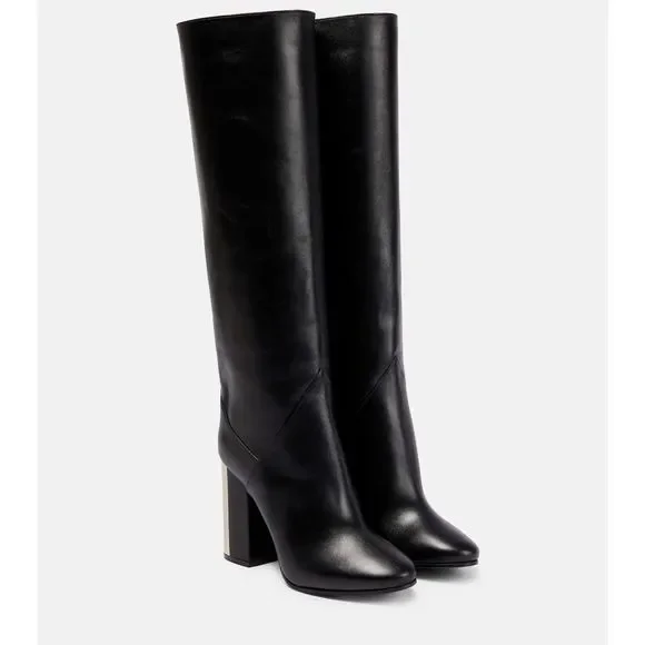 （US発）Jimmy Choo Rydea 45 レザー ニーブーツ 無地 Rydea 45 block heeled smooth leather boots - JIMMY CHOO